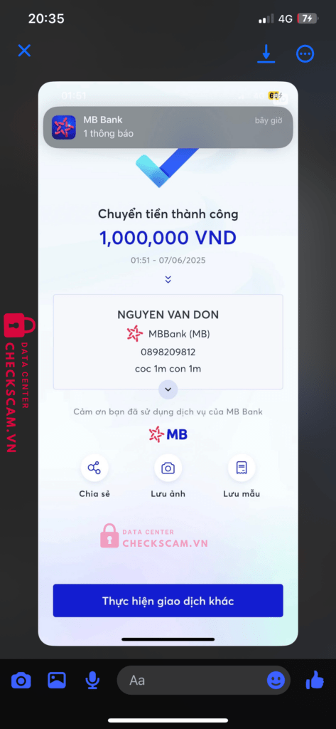 0898209812 Nguyen Van Don MB bị cảnh báo lừa đảo scam