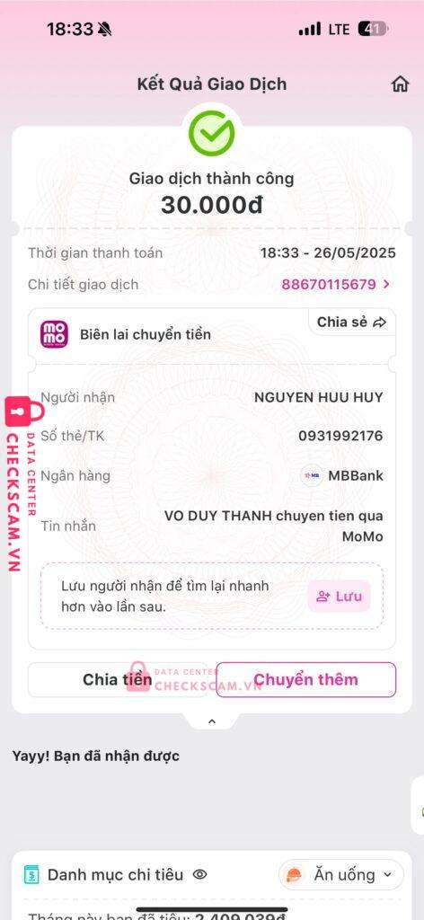0931992176 Nguyen Huu Huy MB bị cảnh báo lừa đảo scam