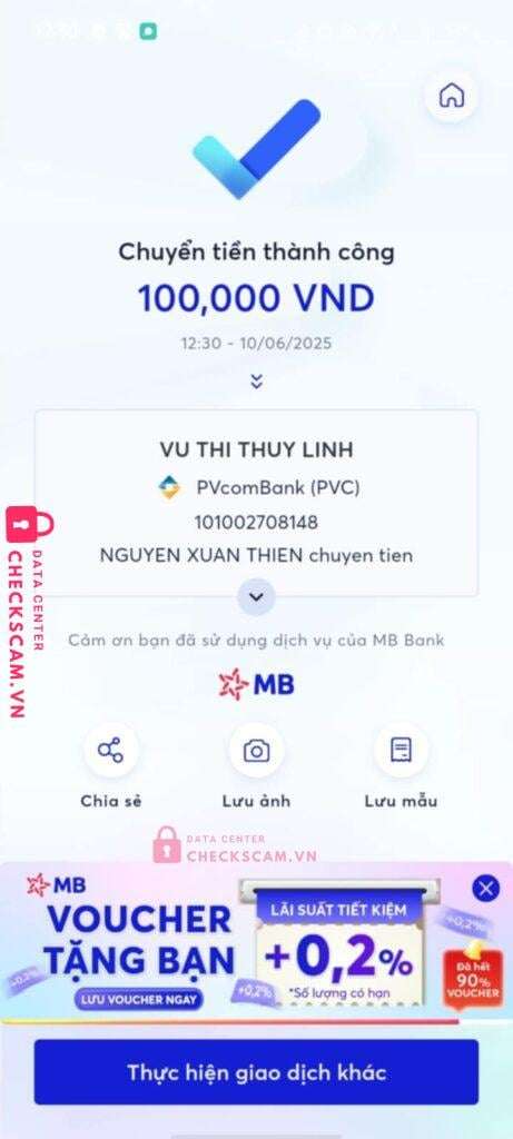 101002708148 Vu Thi Thuy Linh PVcomBank bị cảnh báo lừa đảo scam