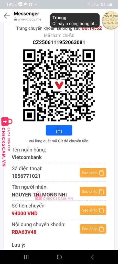 1056771021 Nguyen Thi Mong Nhi VCB bị cảnh báo lừa đảo scam