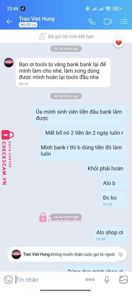 1058927657 Tran Viet Hung VCB bị cảnh báo lừa đảo scam