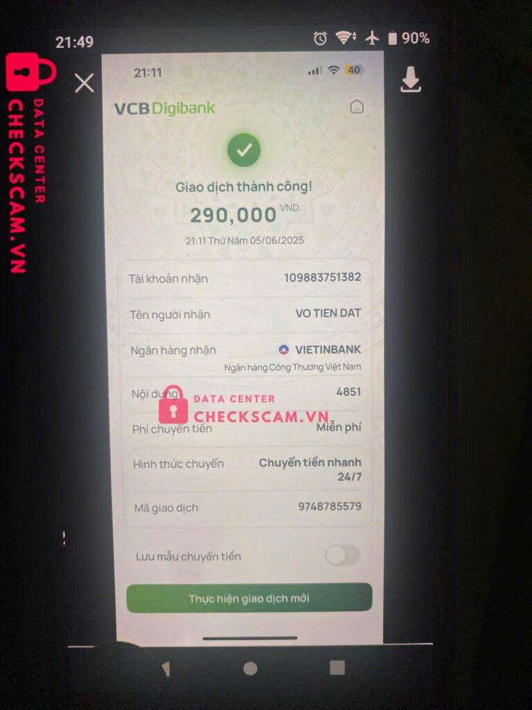 109883751382 Vo Tien Dat Vietinbank bị cảnh báo lừa đảo scam