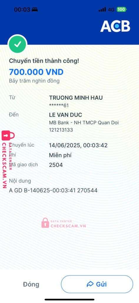 121213133 Le Van Duc MB bị cảnh báo lừa đảo scam