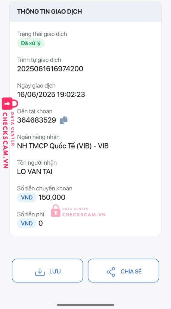 364683529 Lo Van Tai VIB bị cảnh báo lừa đảo scam