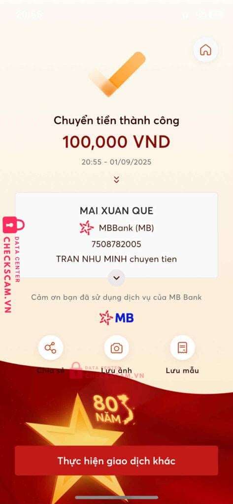 7508782005 Mai Xuan Que MB bị cảnh báo lừa đảo scam