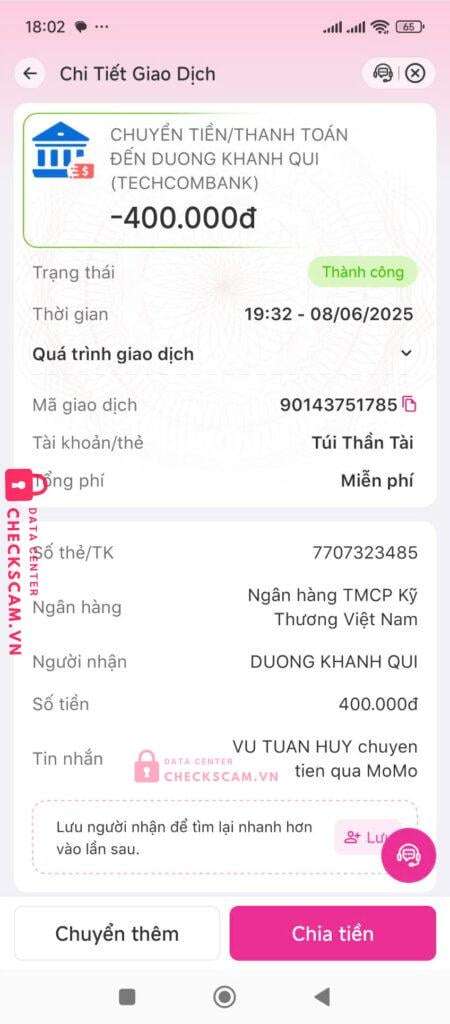 7707323485 Duong Khanh Qui Techcombank bị cảnh báo lừa đảo scam