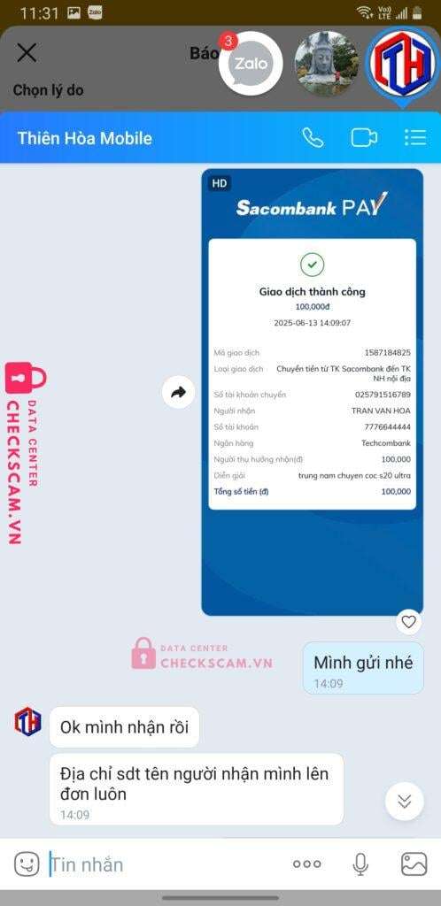 7776644444 Tran Van Hoa Techcombank bị cảnh báo lừa đảo scam