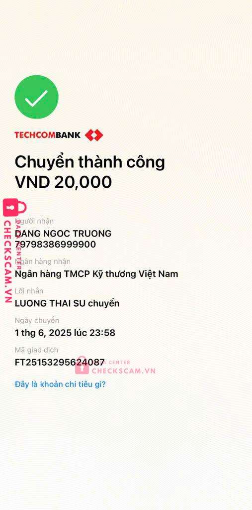 79798386999900 Dang Ngoc Truong Techcombank bị cảnh báo lừa đảo scam