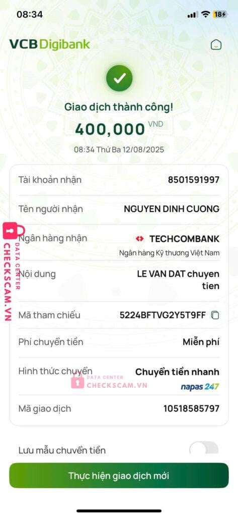 8501591997 Nguyen Dinh Cuong Techcombank bị cảnh báo lừa đảo scam