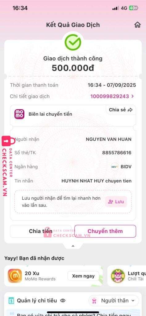 8855786616 Nguyen Van Huan BIDV bị cảnh báo lừa đảo scam