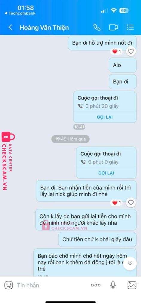 888563999999 Hoang Van Thien Techcombank bị cảnh báo lừa đảo scam