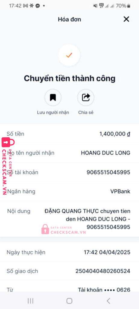 9065515045995 Hoang Duc Long VP BANK bị cảnh báo lừa đảo scam