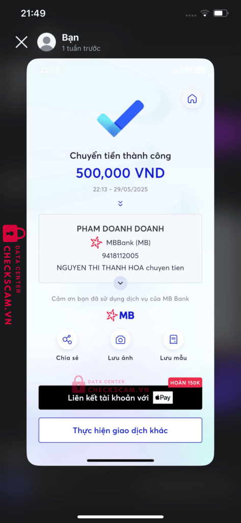 9418112005 Pham Doanh Doanh MB bị cảnh báo lừa đảo scam