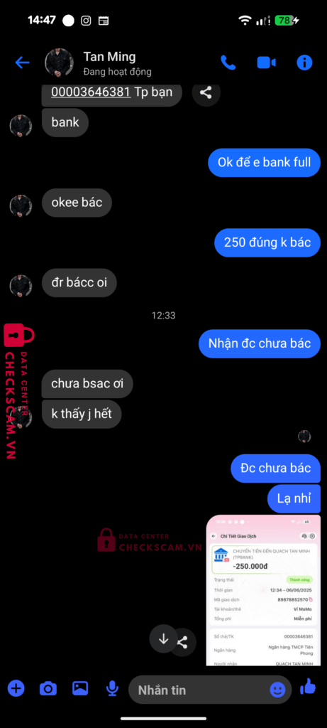00003646381 Quach Tan Minh TP BANK bị cảnh báo lừa đảo scam