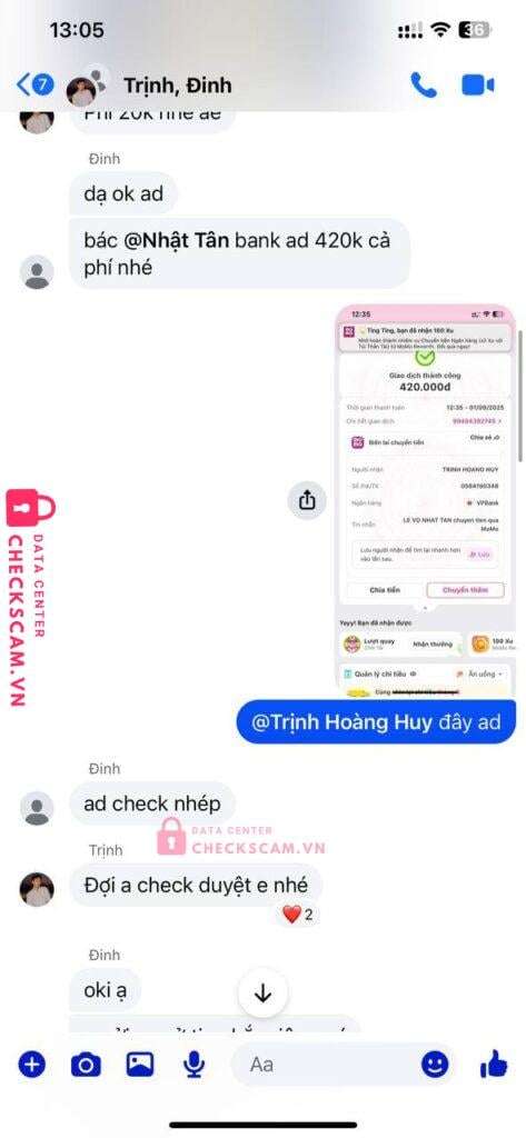 0564190348 Trinh Hoang Huy VP BANK bị cảnh báo lừa đảo scam