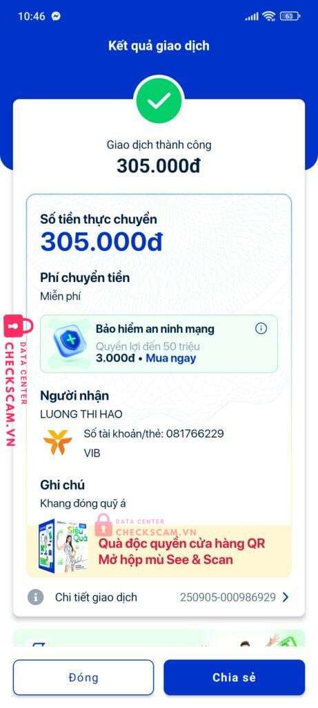 081766229 Luong Thi Hao VIB bị cảnh báo lừa đảo scam