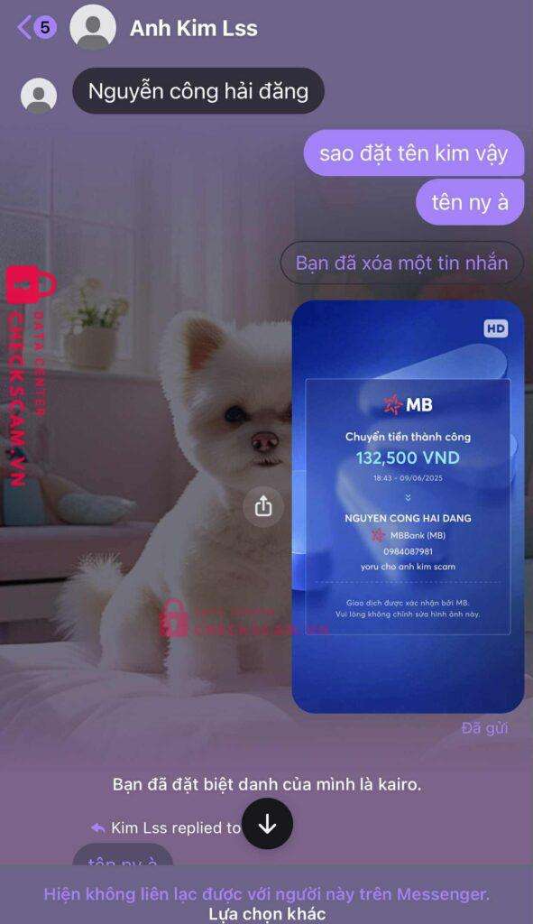 0984087981 Nguyen Cong Hai Dang MB bị cảnh báo lừa đảo scam
