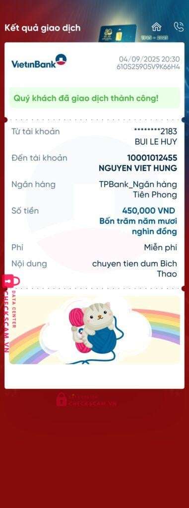 10001012455 Nguyen Viet Hung TP BANK bị cảnh báo lừa đảo scam