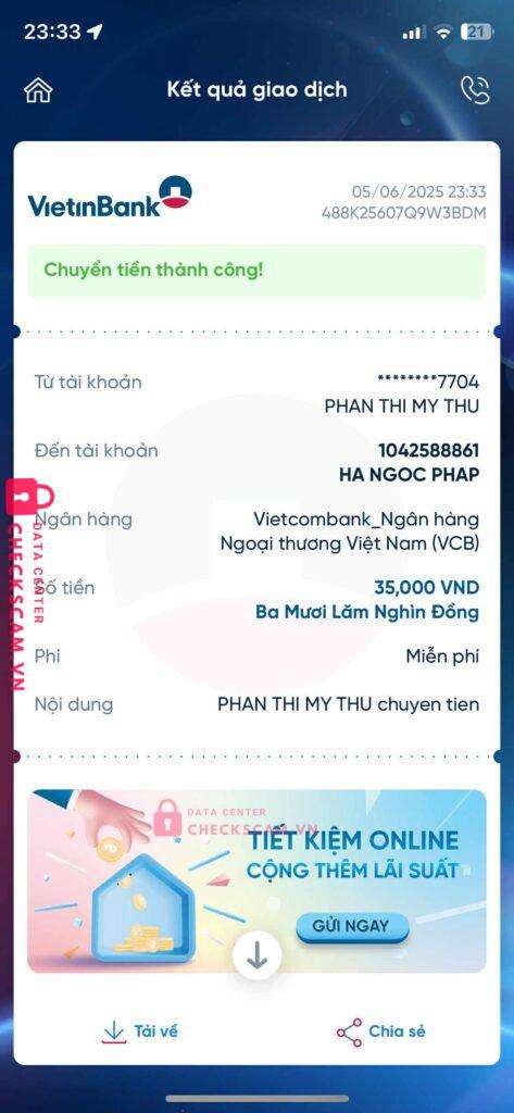 1042588861 Ha Ngoc Phap VCB bị cảnh báo lừa đảo scam