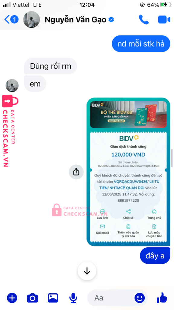 147895 Le Tu Tien MB bị cảnh báo lừa đảo scam