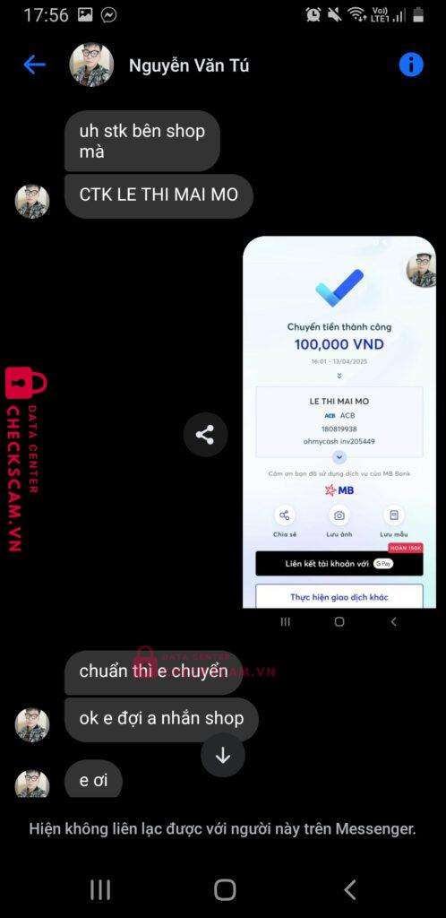 180819938 Le Thi Mai Mo ACB bị cảnh báo lừa đảo scam