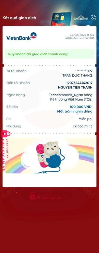 19073544742017 Nguyen Tien Thanh Techcombank bị cảnh báo lừa đảo scam