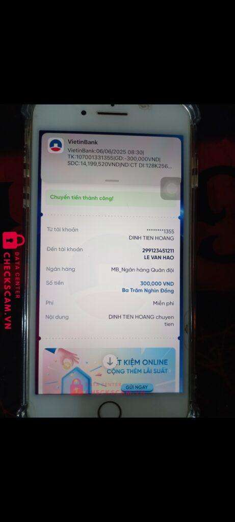 299123451211 Le Van Hao MB bị cảnh báo lừa đảo scam
