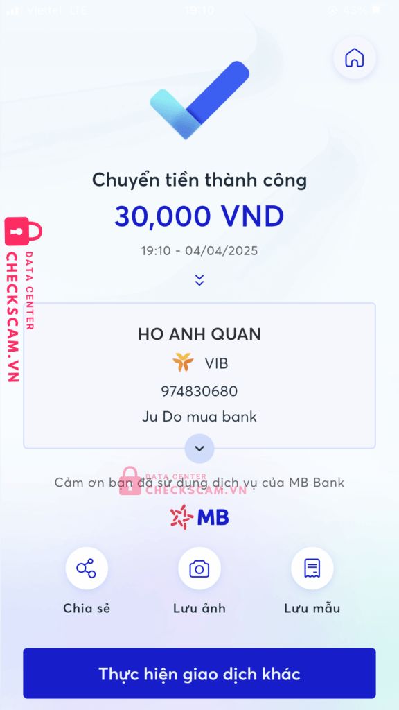 974830680 Ho Anh Quan VIB bị cảnh báo lừa đảo scam
