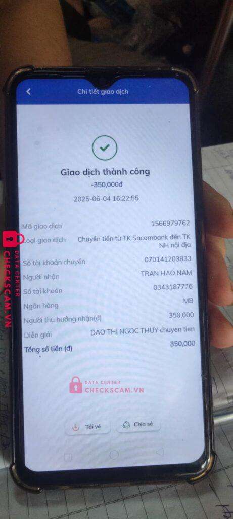0343187776 Tran Hao Nam MB bị cảnh báo lừa đảo scam