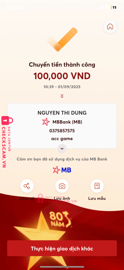 0375857575 Nguyen Thi Dung MB bị cảnh báo lừa đảo scam
