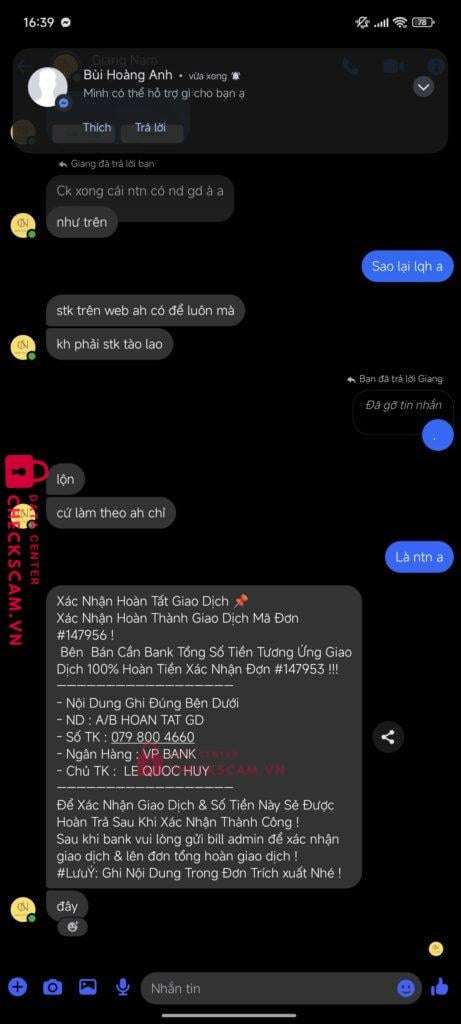 0798004660 Le Quoc Huy VP BANK bị cảnh báo lừa đảo scam
