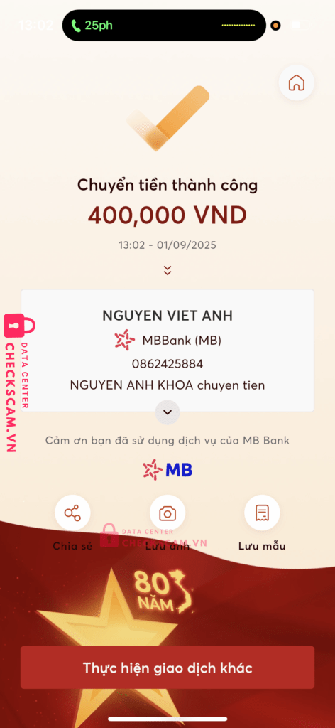 0862425884 Nguyen Viet Anh MB bị cảnh báo lừa đảo scam