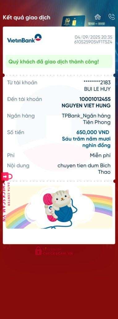 10001012455 Nguyen Viet Hung TP BANK bị cảnh báo lừa đảo scam