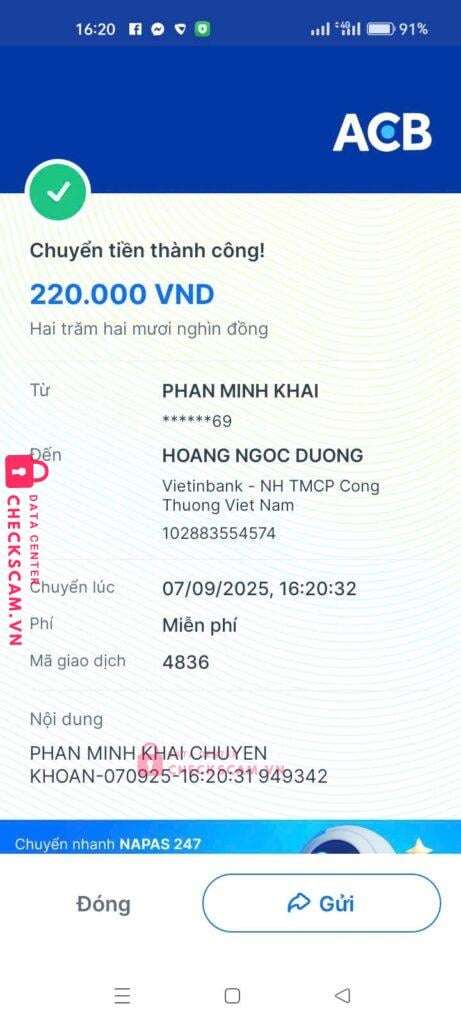 102883554574 Hoang Ngoc Duong vietinbank bị cảnh báo lừa đảo scam