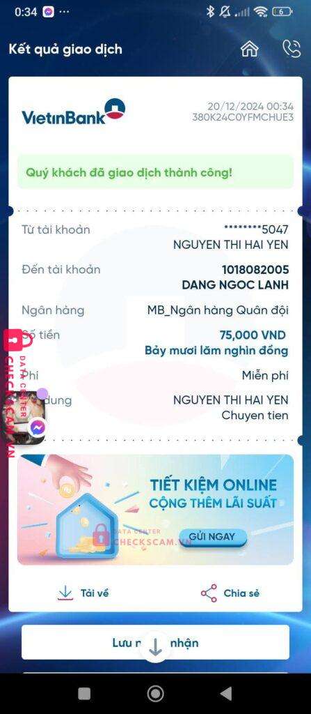 1050488629 Nguyen Truong Huy VCB bị cảnh báo lừa đảo scam
