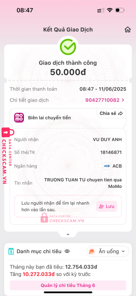 18146871 Vu Duy Anh ACB bị cảnh báo lừa đảo scam