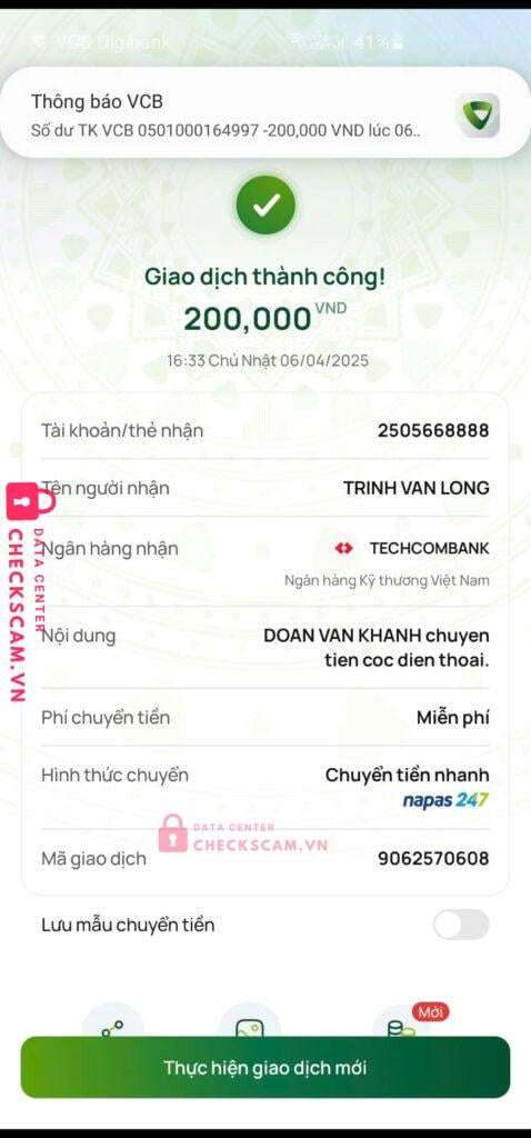 2505668888 Trinh Van Long Techcombank bị cảnh báo lừa đảo scam