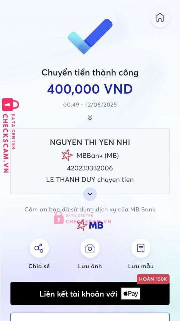 420233332006 Nguyen Thi Yen Nhi MB bị cảnh báo lừa đảo scam