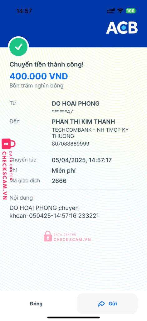 807088889999 Phan Thi Kim Thanh Techcombank bị cảnh báo lừa đảo scam