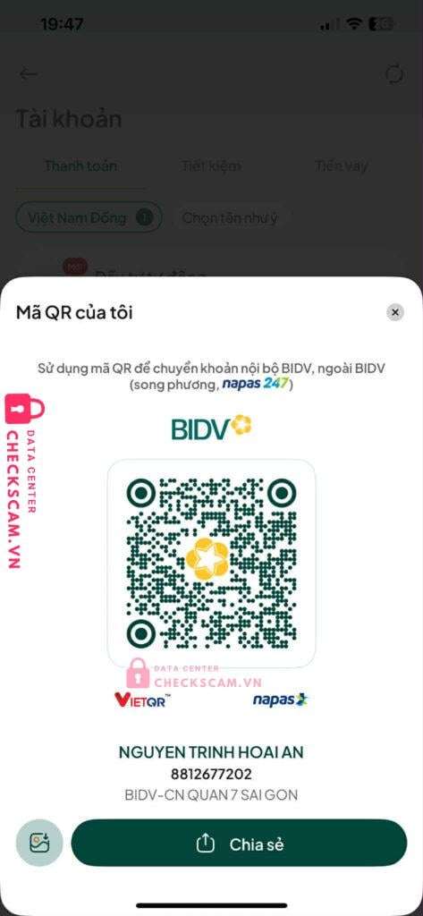 8812677202 Nguyen Trinh Hoai An BIDV bị cảnh báo lừa đảo scam