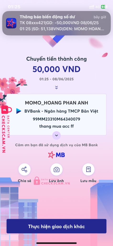 99MM23310M64340079 Hoang Phan Anh BV BANK bị cảnh báo lừa đảo scam