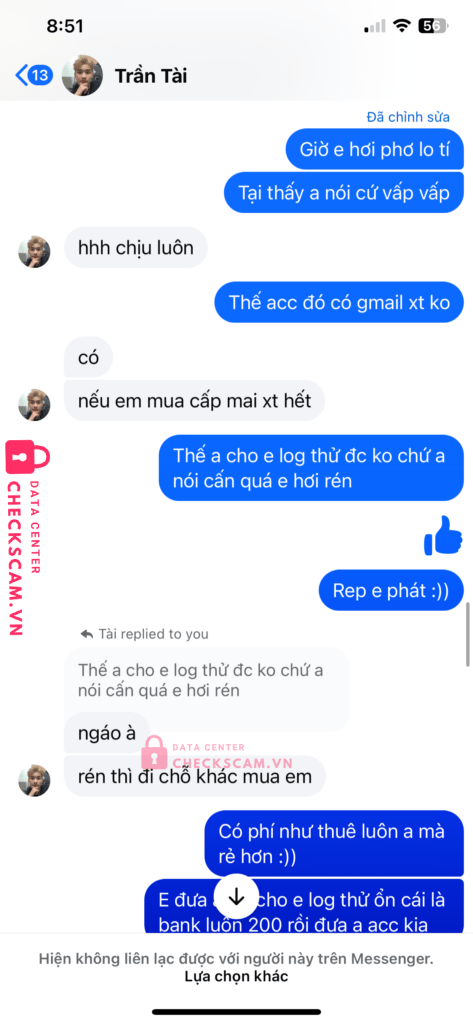 01361111319999 Tran Duc Tai MB bị cảnh báo lừa đảo scam