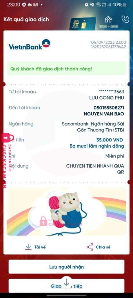 050155508271 Nguyen Van Bao Sacombank bị cảnh báo lừa đảo scam