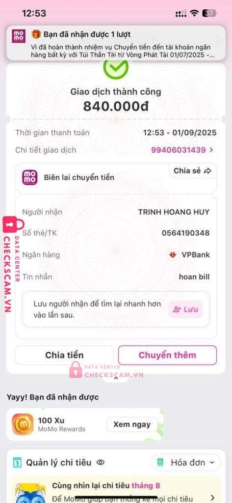 0564190348 Trinh Hoang Huy VP BANK bị cảnh báo lừa đảo scam