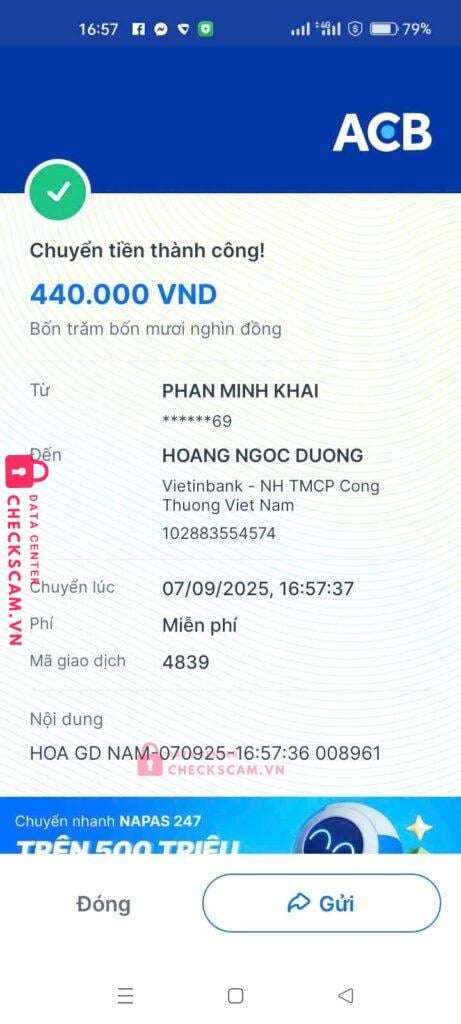 102883554574 Hoang Ngoc Duong vietinbank bị cảnh báo lừa đảo scam