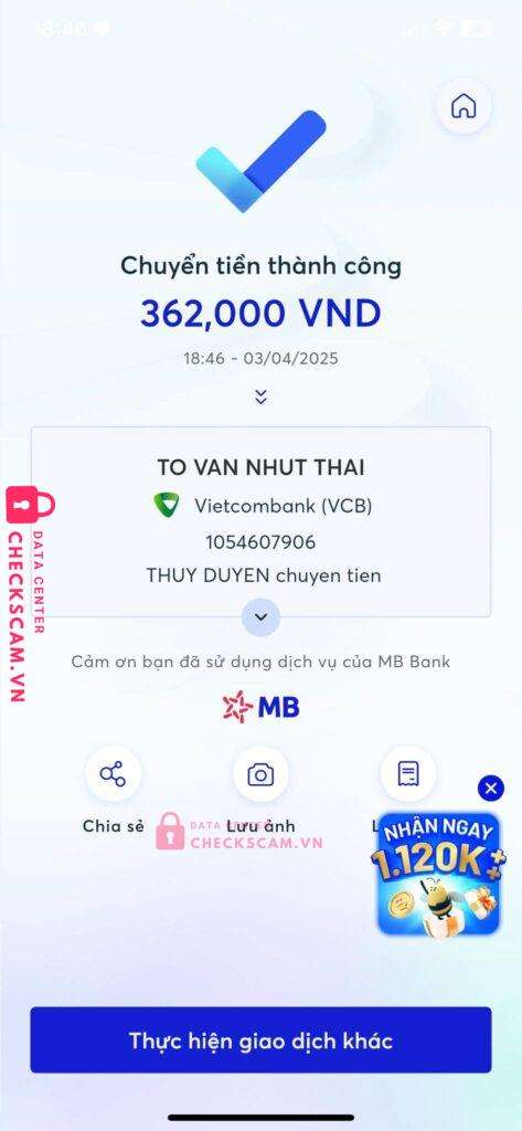 1054607906 To Van Nhut Thai VCB bị cảnh báo lừa đảo scam