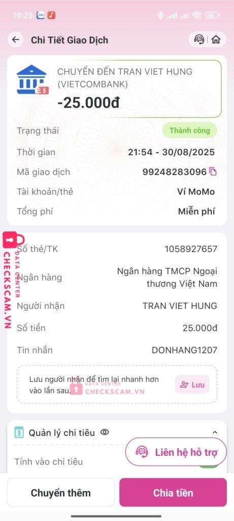 1058927657 Tran Viet Hung VCB bị cảnh báo lừa đảo scam
