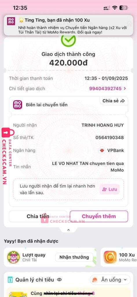 0564190348 Trinh Hoang Huy VP BANK bị cảnh báo lừa đảo scam