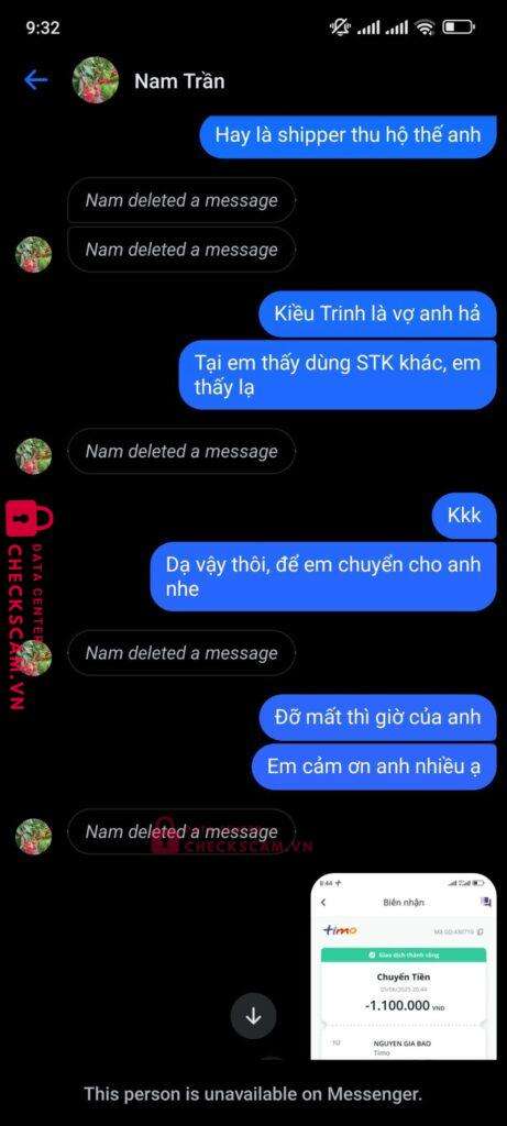 070054702343 Nguyen Thi Kieu Trinh Sacombank bị cảnh báo lừa đảo scam