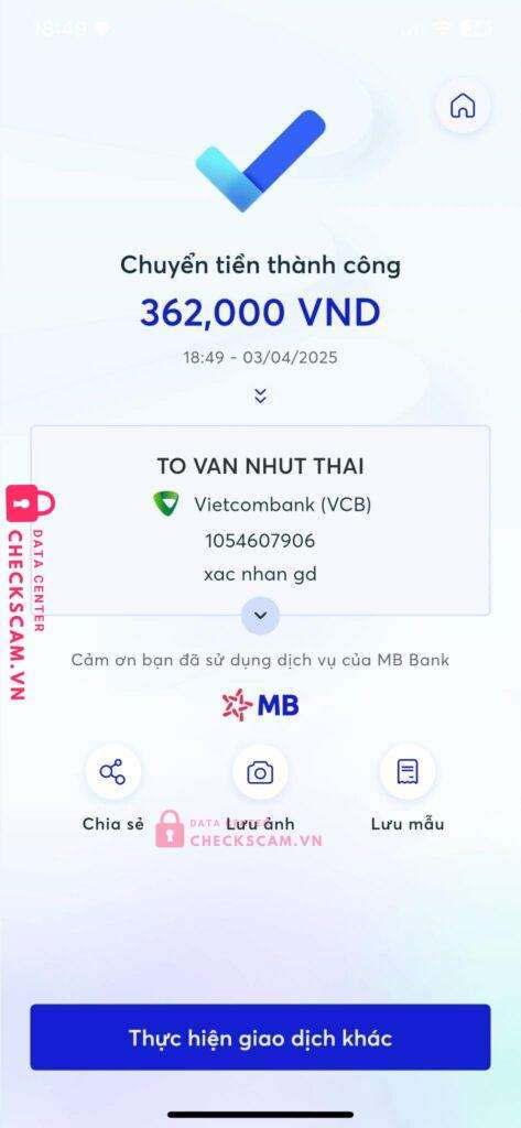 1054607906 To Van Nhut Thai VCB bị cảnh báo lừa đảo scam